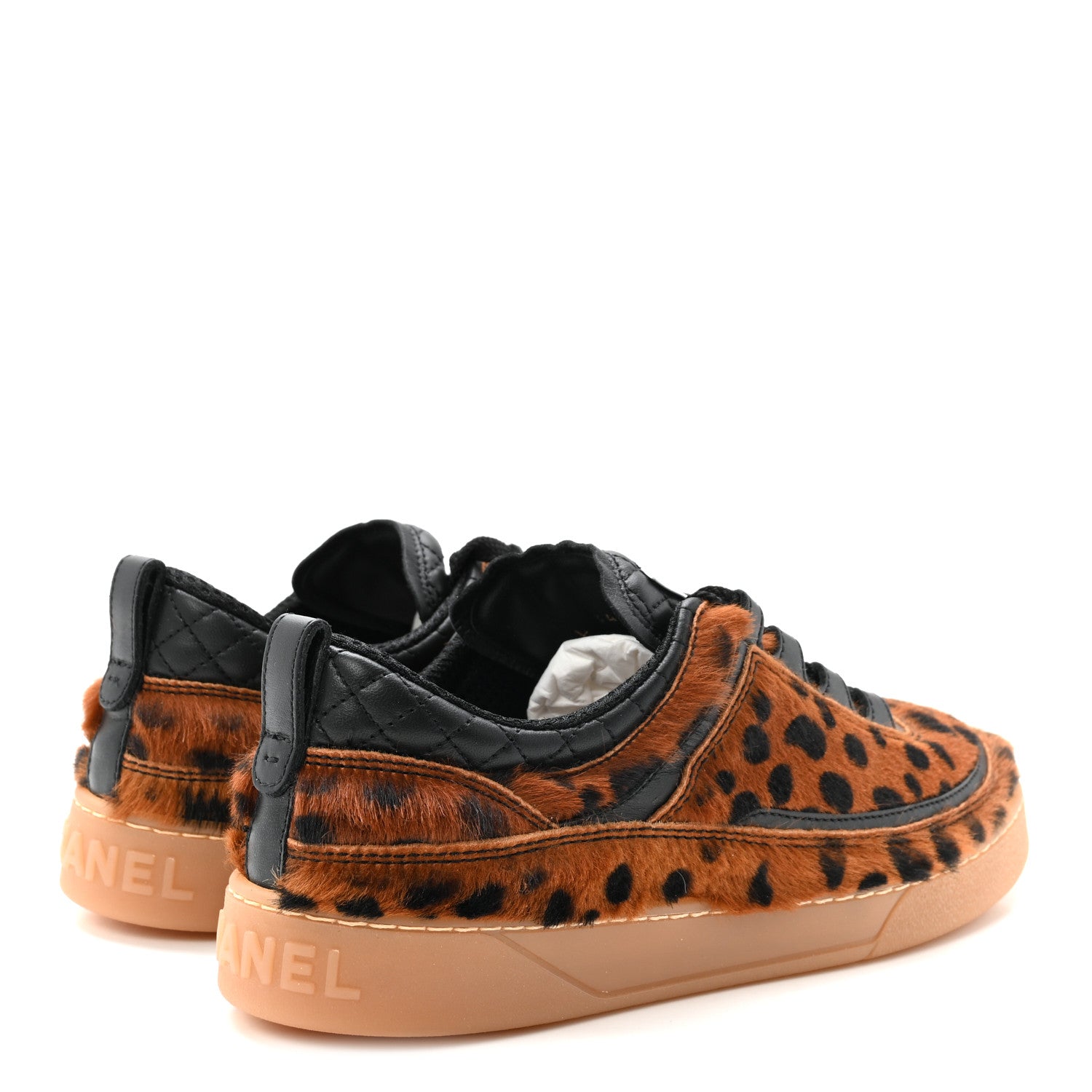 Chanel Lambskin Cheetah Print Quilted Sneakers 38.5 Brown Black 5 of 9