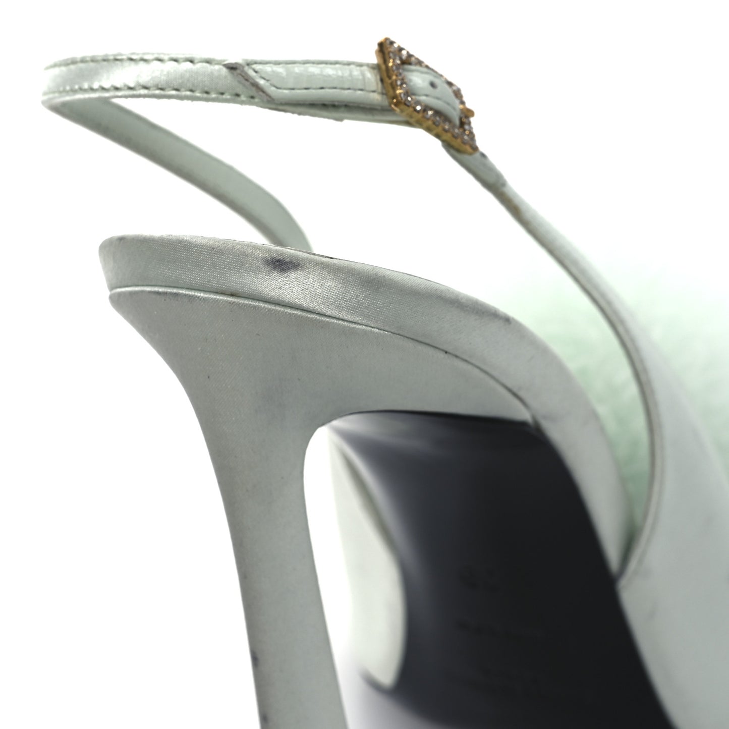 Crepe Satin Blanco Feathered Sandals 39 Slight Green