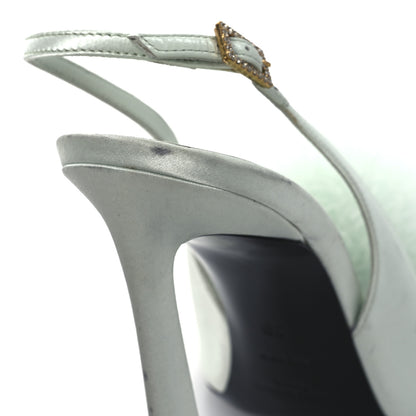 Saint Laurent Crepe Satin Blanco Feathered Sandals 39 Slight Green 15 of 15