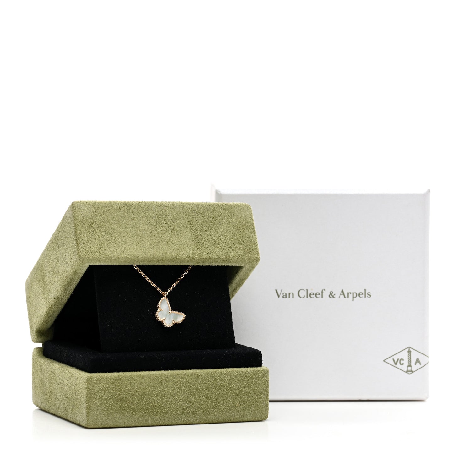 18K Yellow Gold Mother of Pearl Sweet Alhambra Butterfly Pendant Necklace
