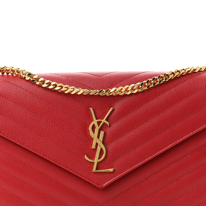 Saint Laurent Grain De Poudre Matelasse Chevron Monogram Chain Wallet Red 8 of 11