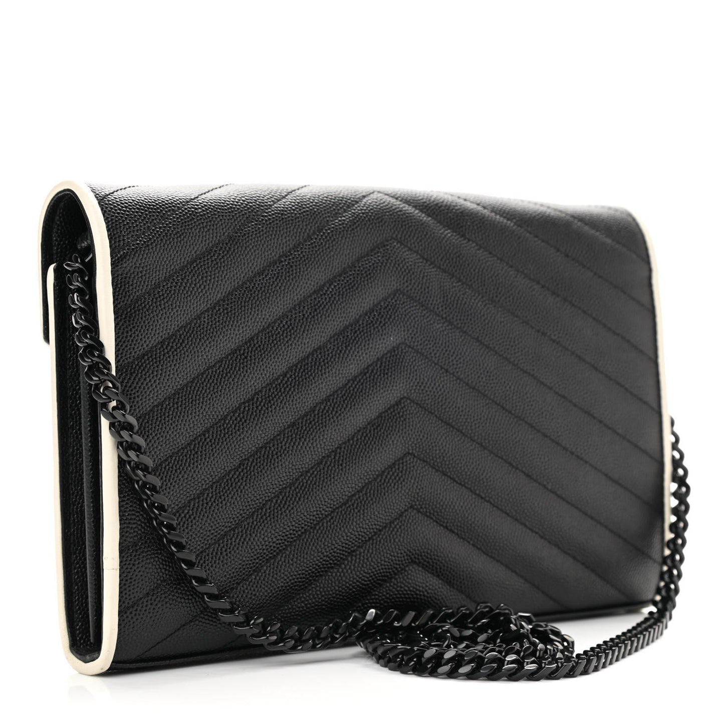 Grain De Poudre Matelasse Chevron Monogram Chain Wallet Black White