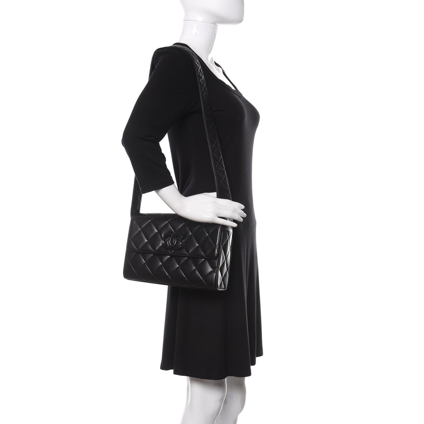Lambskin Quilted CC Flap Shoulder Bag Black