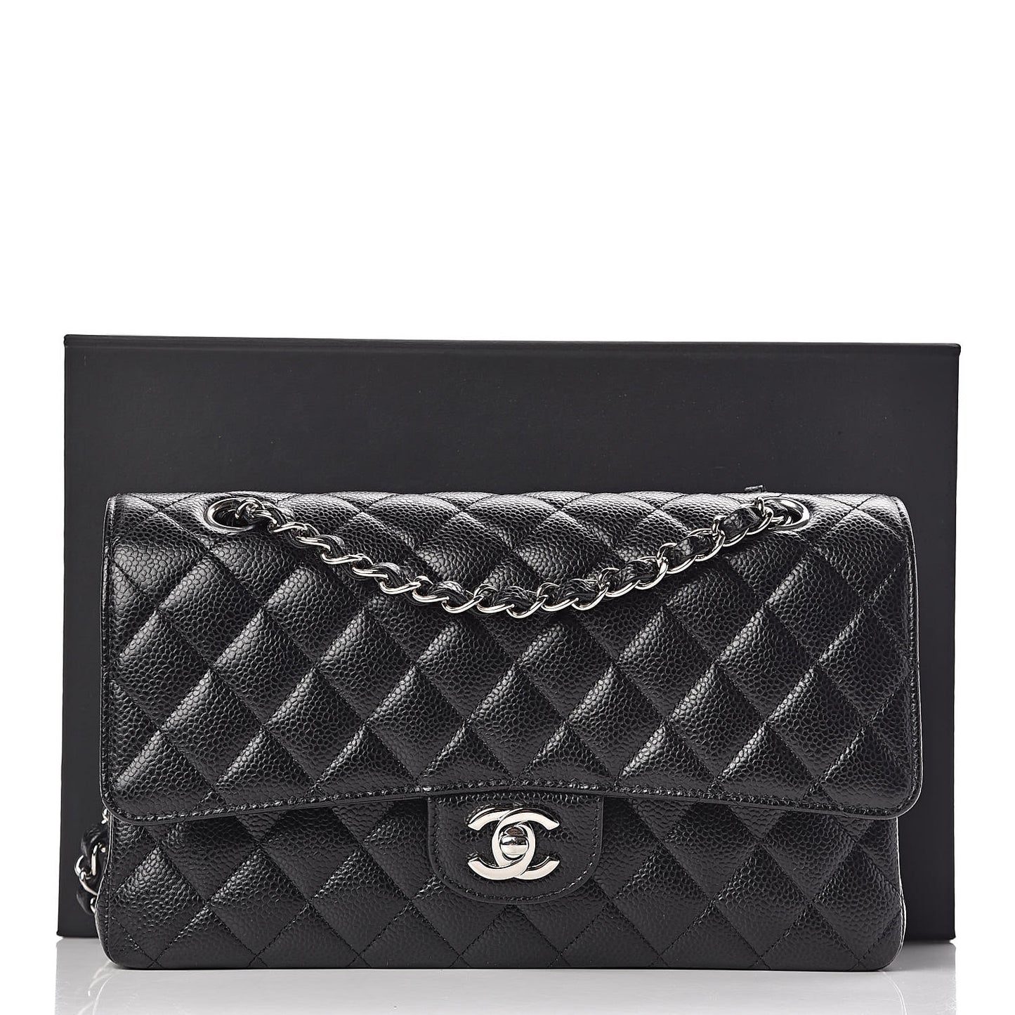 Caviar Quilted Medium Double Flap Black
