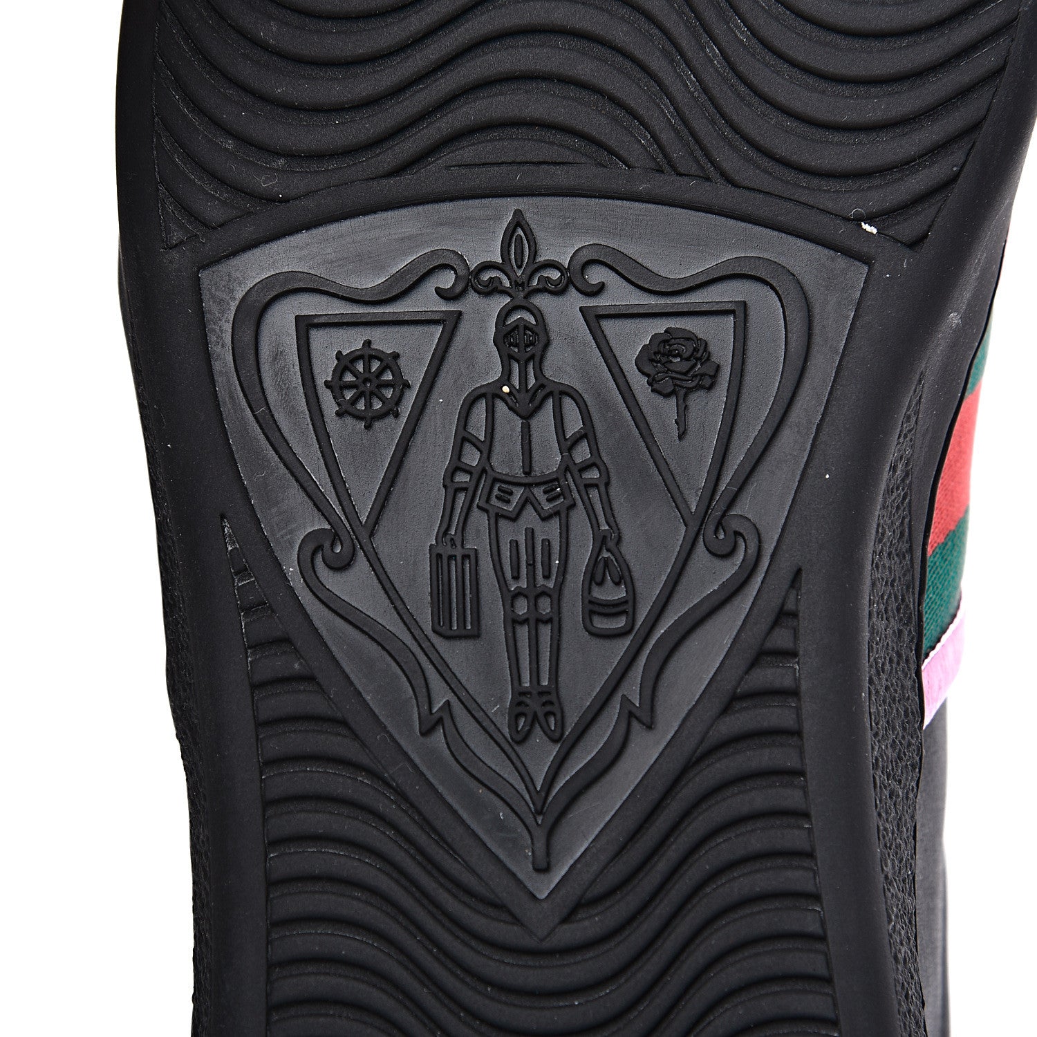 Gucci Calfskin Ayers Web Flames Embroidered Mens Ace Sneakers 7 Black 7 of 9