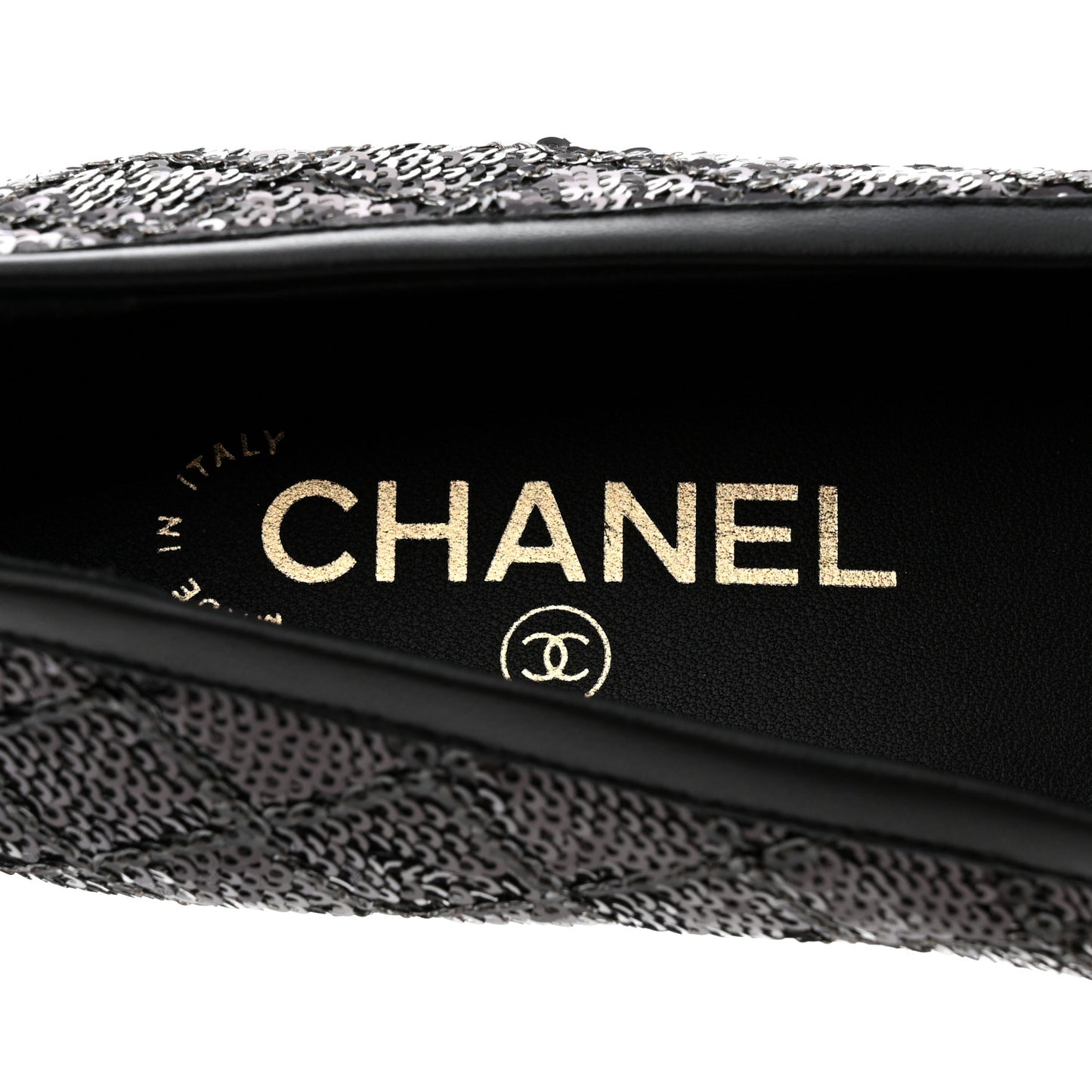 Sequin Lambskin Quilted CC Loafers 37.5 Black
