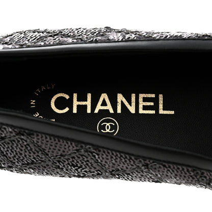 Chanel Sequin Lambskin Quilted CC Loafers 37.5 Black 6 of 9