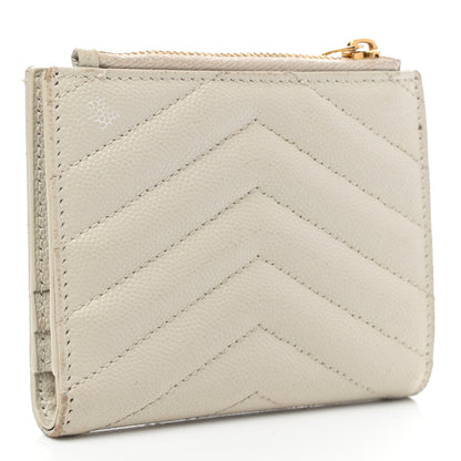 Saint Laurent Grain De Poudre Matelasse Chevron Monogram Zipped Card Case Crema Soft 3 of 9