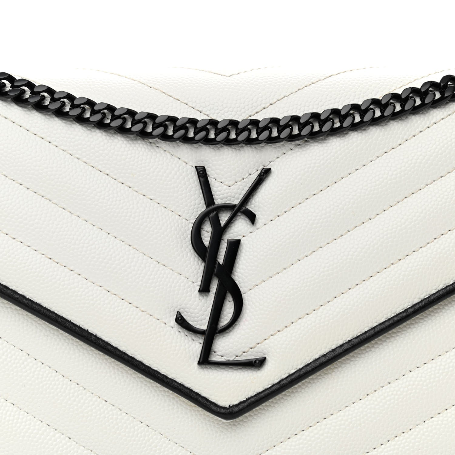 Saint Laurent Grain De Poudre Matelasse Monogram Chain Wallet White Black 8 of 11