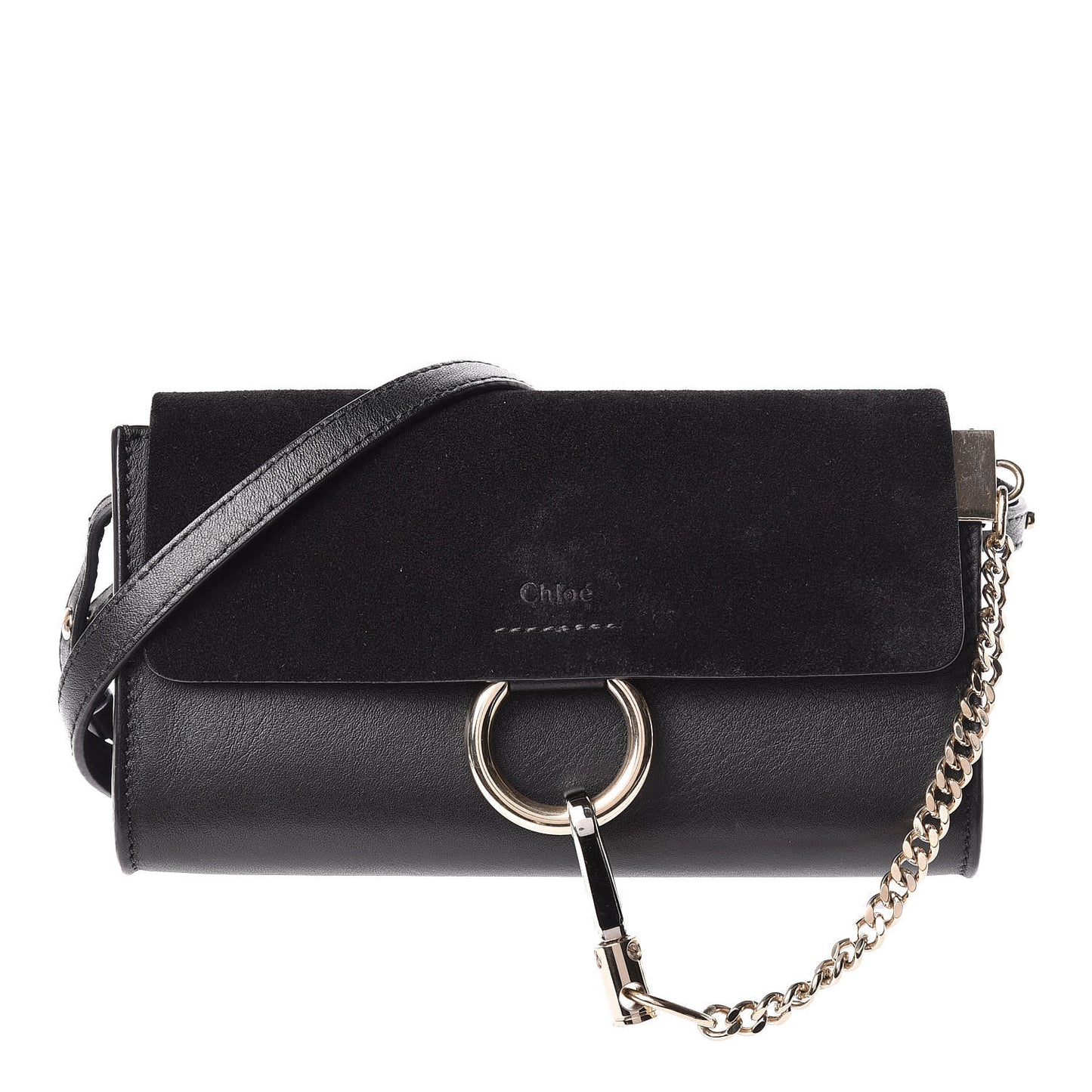 Suede Calfskin Mini Faye Shoulder Bag Black