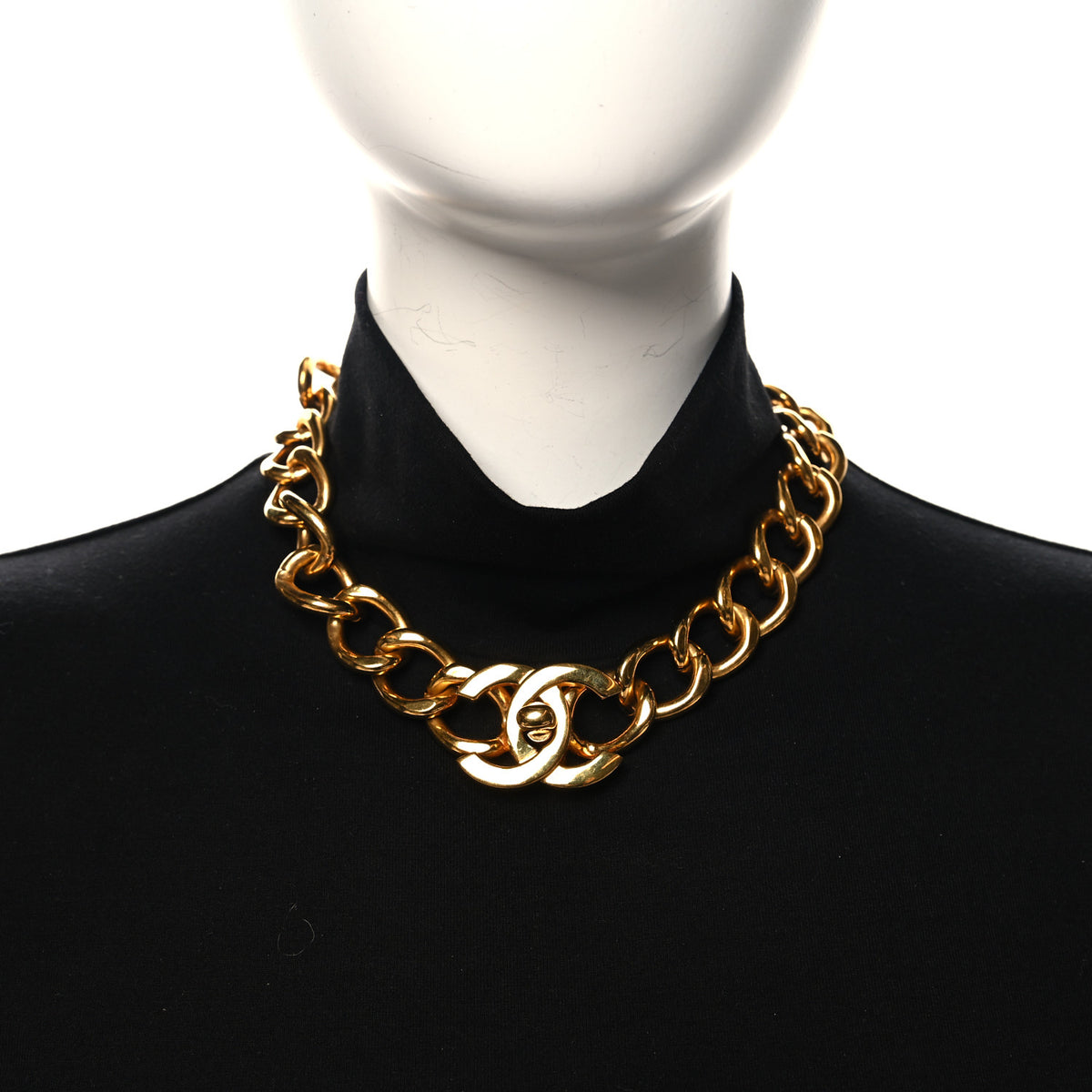 Chanel Chain Link CC Turn Lock Choker Necklace Gold 2 of 4