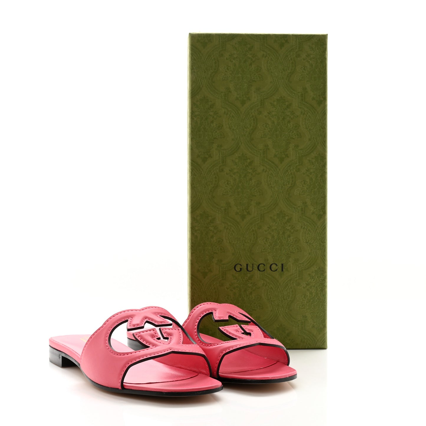 Cosmos Softy Calfskin Interlocking G Cut Out Slide Sandals 37.5 Rhodamine Pink