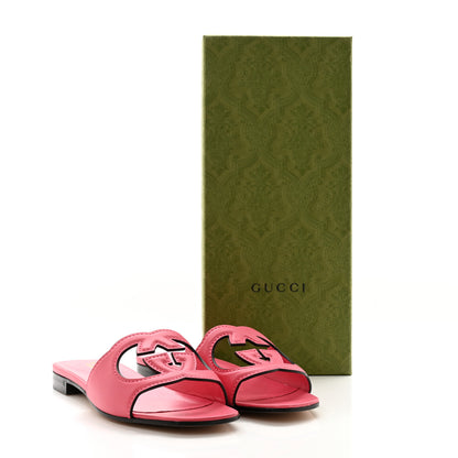Gucci Cosmos Softy Calfskin Interlocking G Cut Out Slide Sandals 37.5 Rhodamine Pink 9 of 9