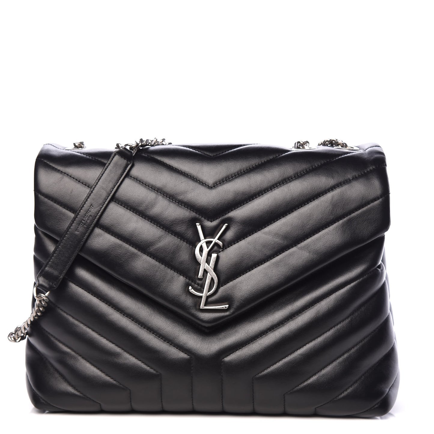 Calfskin Y Quilted Monogram Medium Loulou Chain Satchel Black