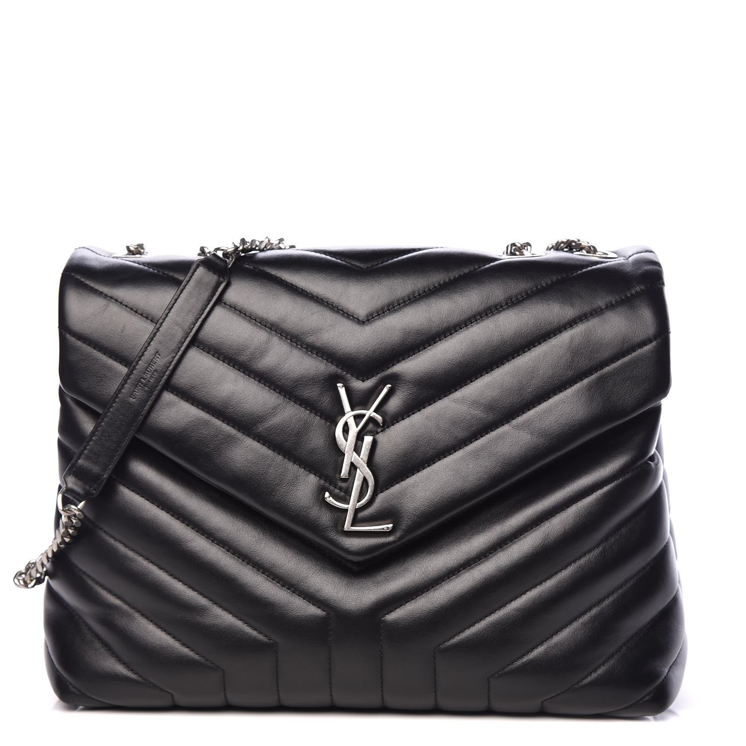 Saint Laurent Calfskin Y Quilted Monogram Medium Loulou Chain Satchel Black 1 of 10