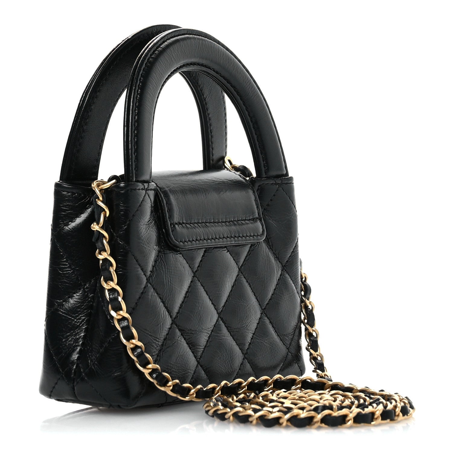 Chanel Shiny Aged Calfskin Quilted Mini Nano Kelly Shopper Black 3 of 11