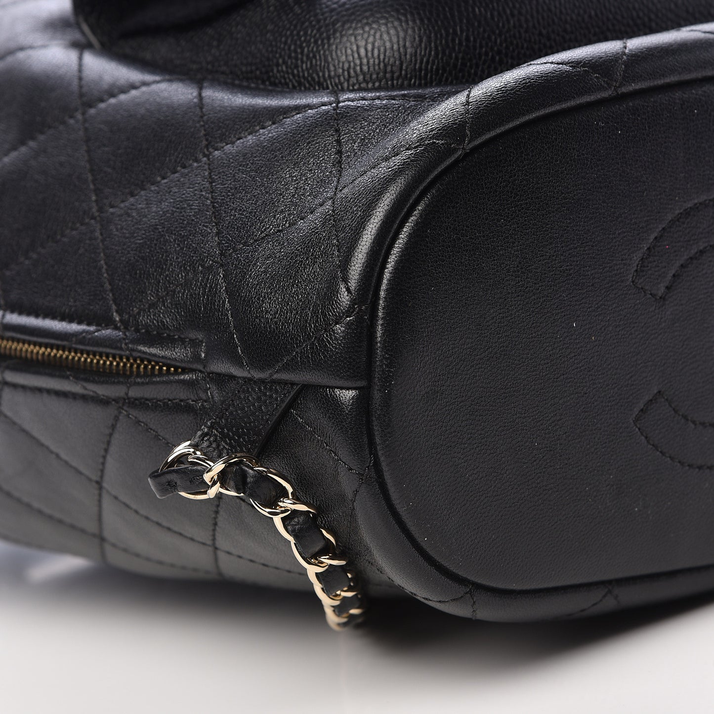 Sheepskin Caviar Quilted Daily Round Backpack Black