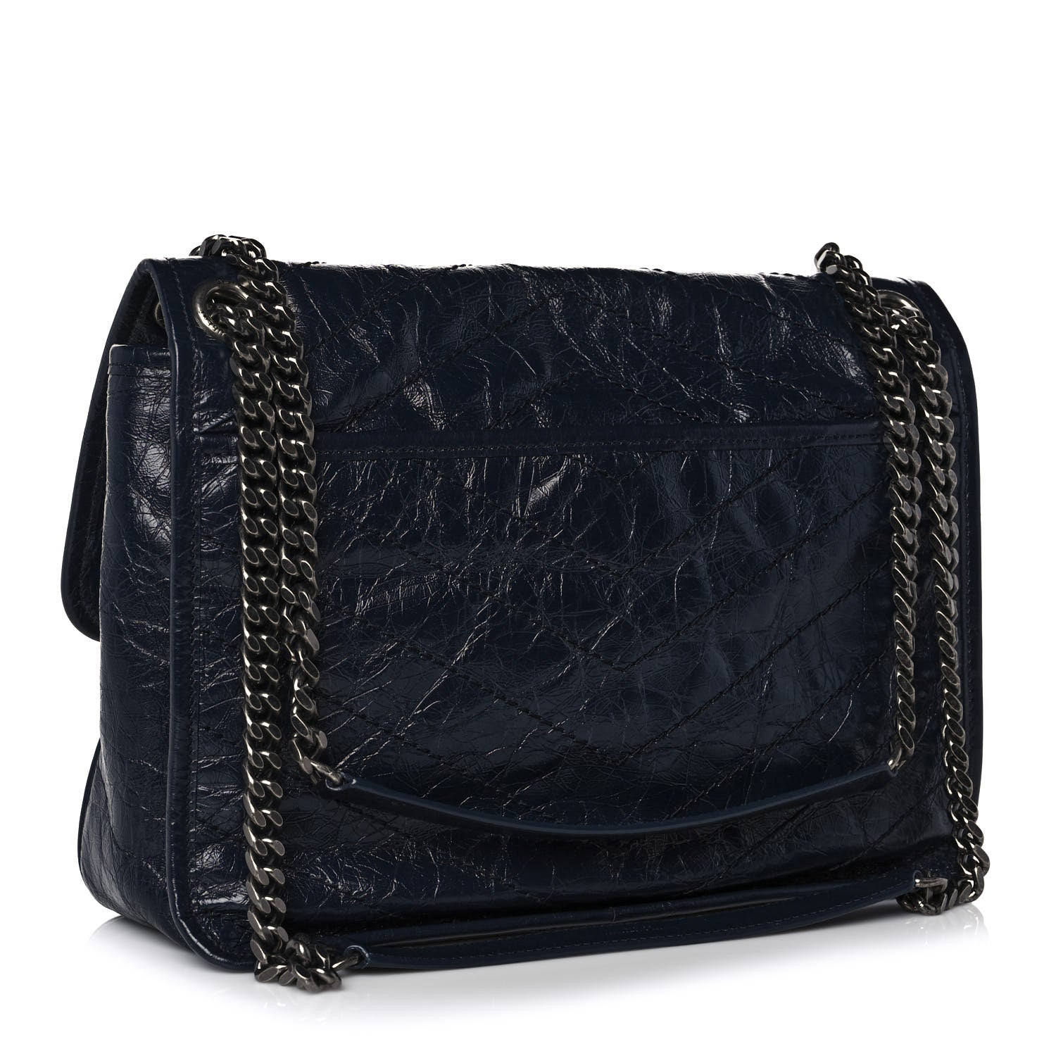 Saint Laurent Crinkled Calfskin Matelasse Monogram Medium Niki Chain Satchel Deep Marine 3 of 10