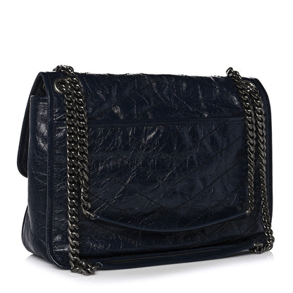 Saint Laurent Crinkled Calfskin Matelasse Monogram Medium Niki Chain Satchel Deep Marine 3 of 10