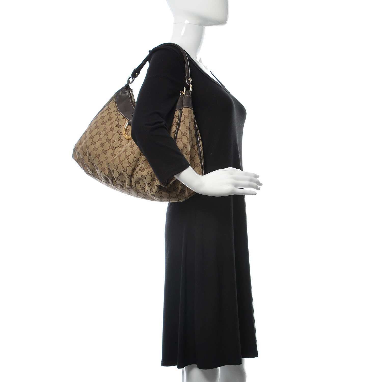 Gucci Monogram Large D Gold Hobo Dark Brown 1 of 12