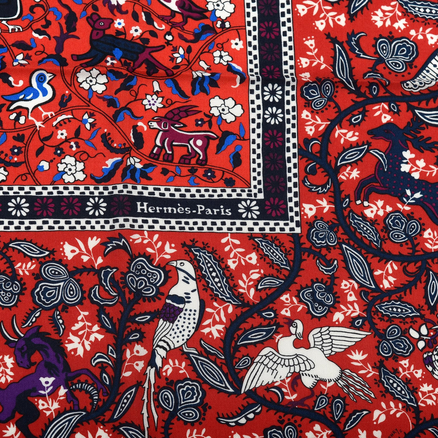 Hermes Cashmere Silk Jardins De Soie Shawl 140 Rouge Blue Violet 3 of 5