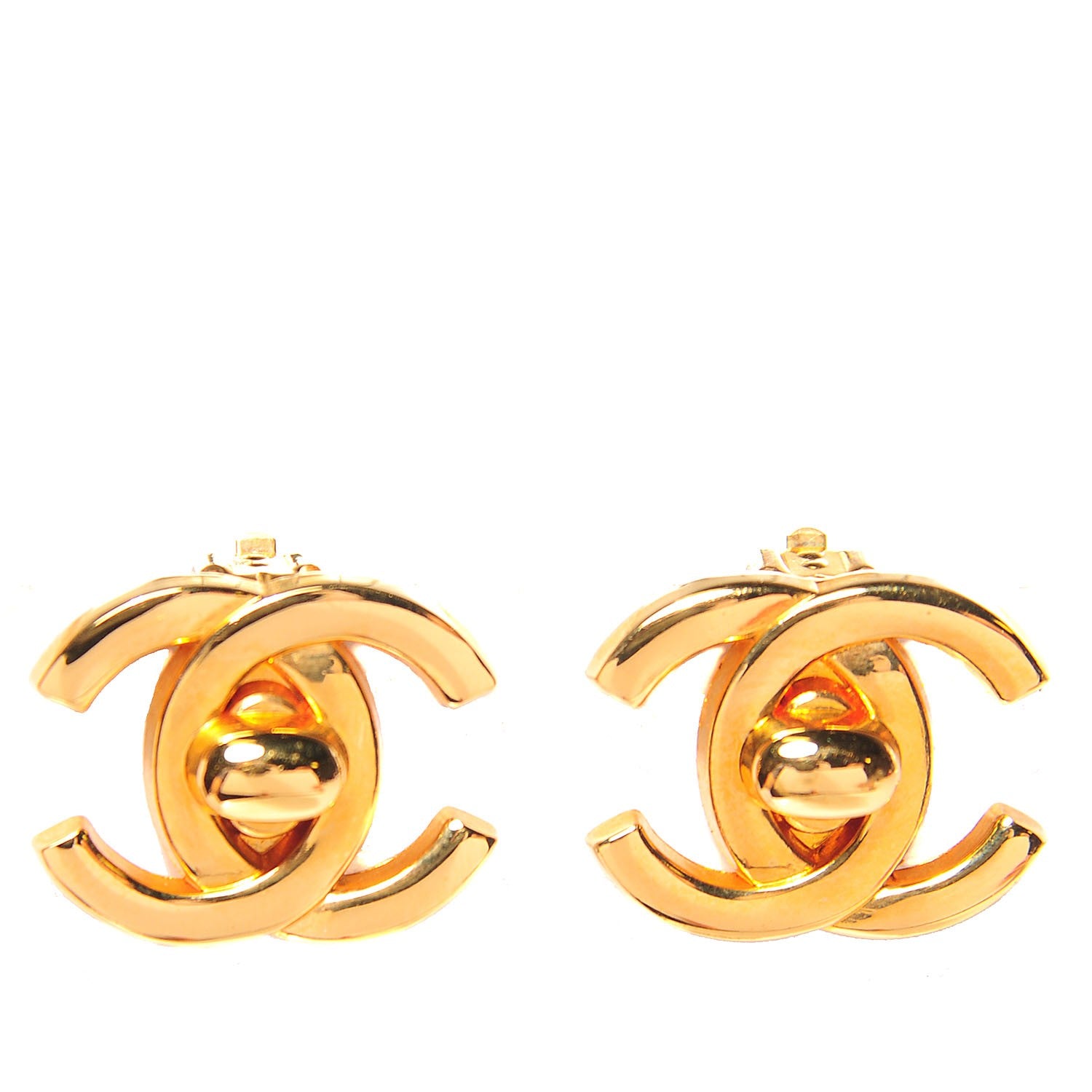 Chanel Metal CC Turnlock Clip On Earrings Gold 1 of 4