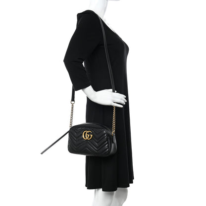 Gucci Calfskin Matelasse Small GG Marmont Chain Shoulder Bag Black 2 of 16