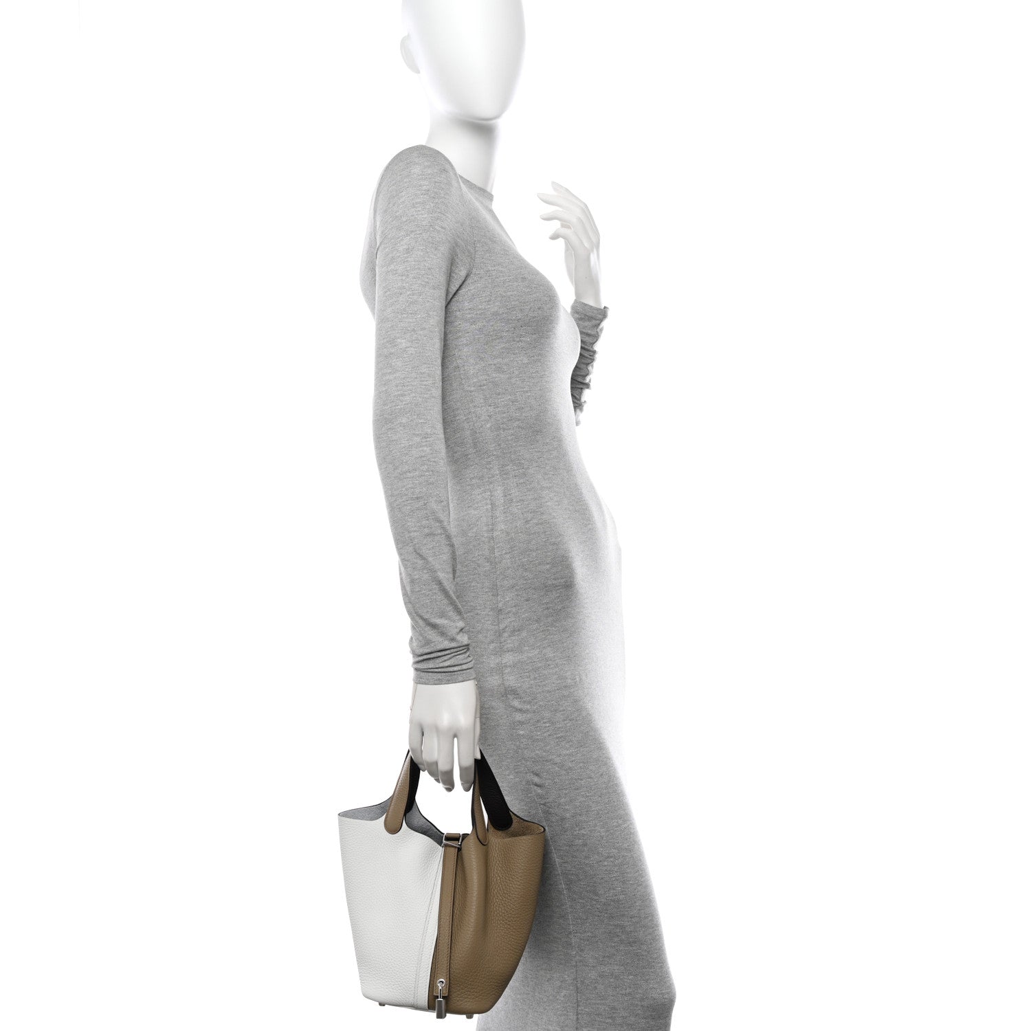 Hermes Taurillon Clemence Casaque Picotin Lock 18 PM Beige Marfa New White Macassar 2 of 11