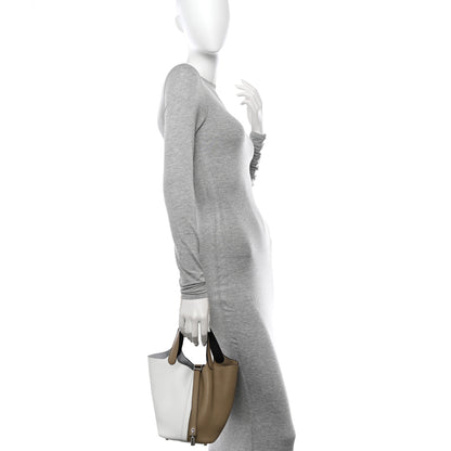Hermes Taurillon Clemence Casaque Picotin Lock 18 PM Beige Marfa New White Macassar 2 of 11