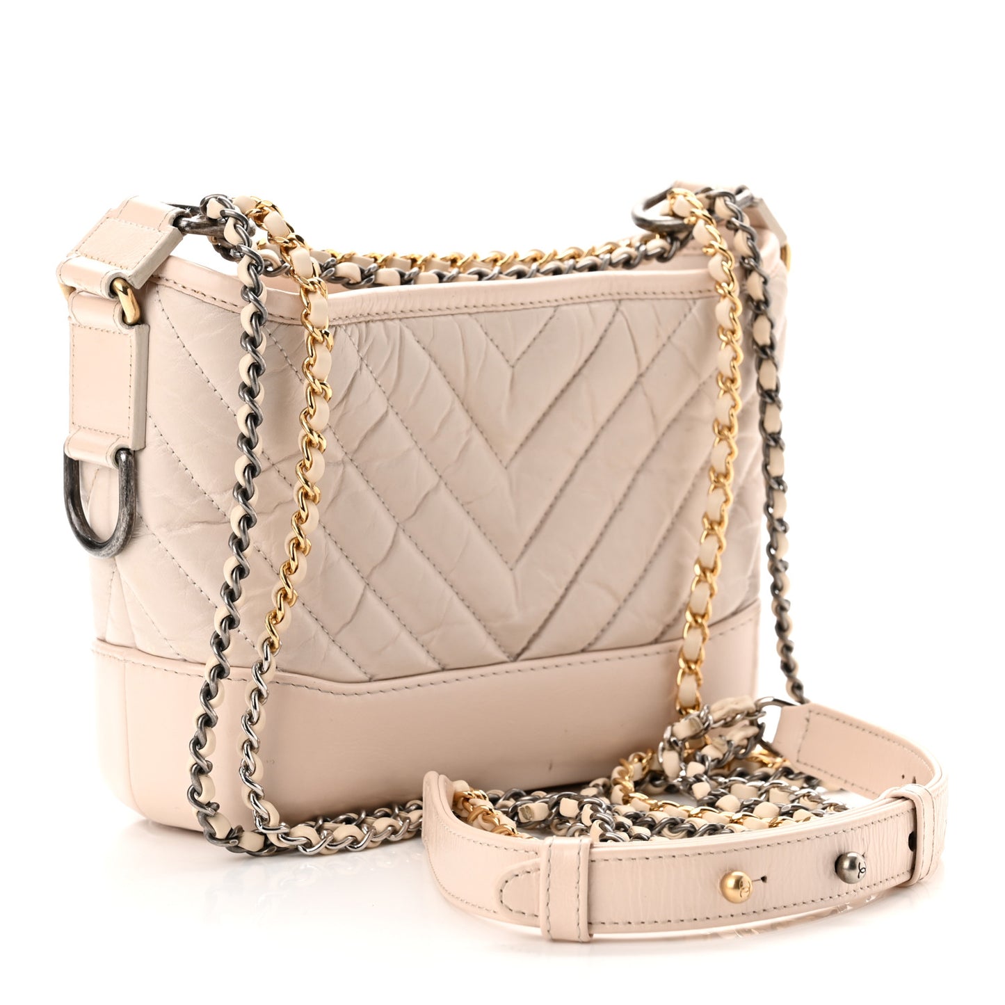 Aged Calfskin Chevron Quilted Small Gabrielle Hobo Beige
