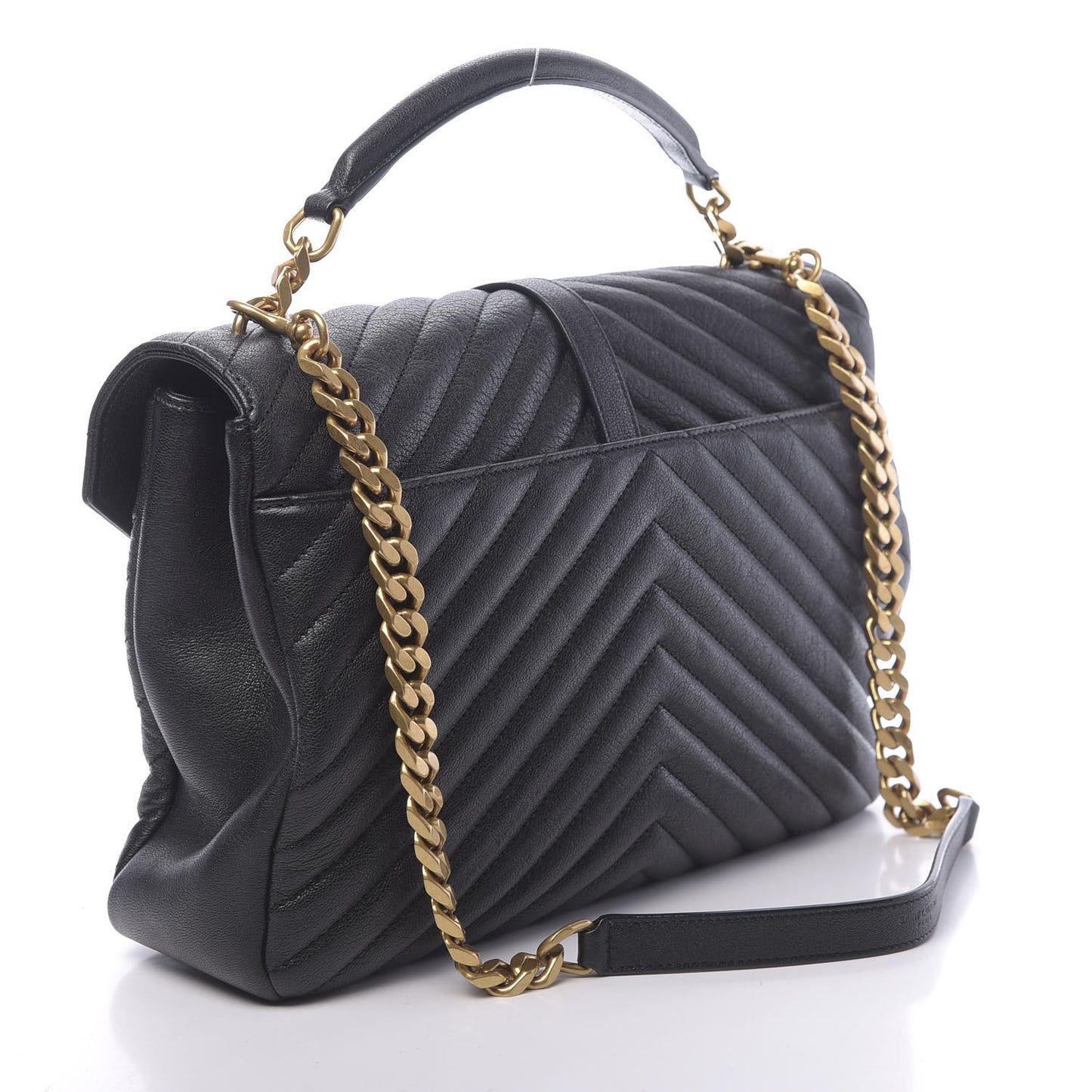 Sheepskin Matelasse Chevron Monogram Large College Satchel Black