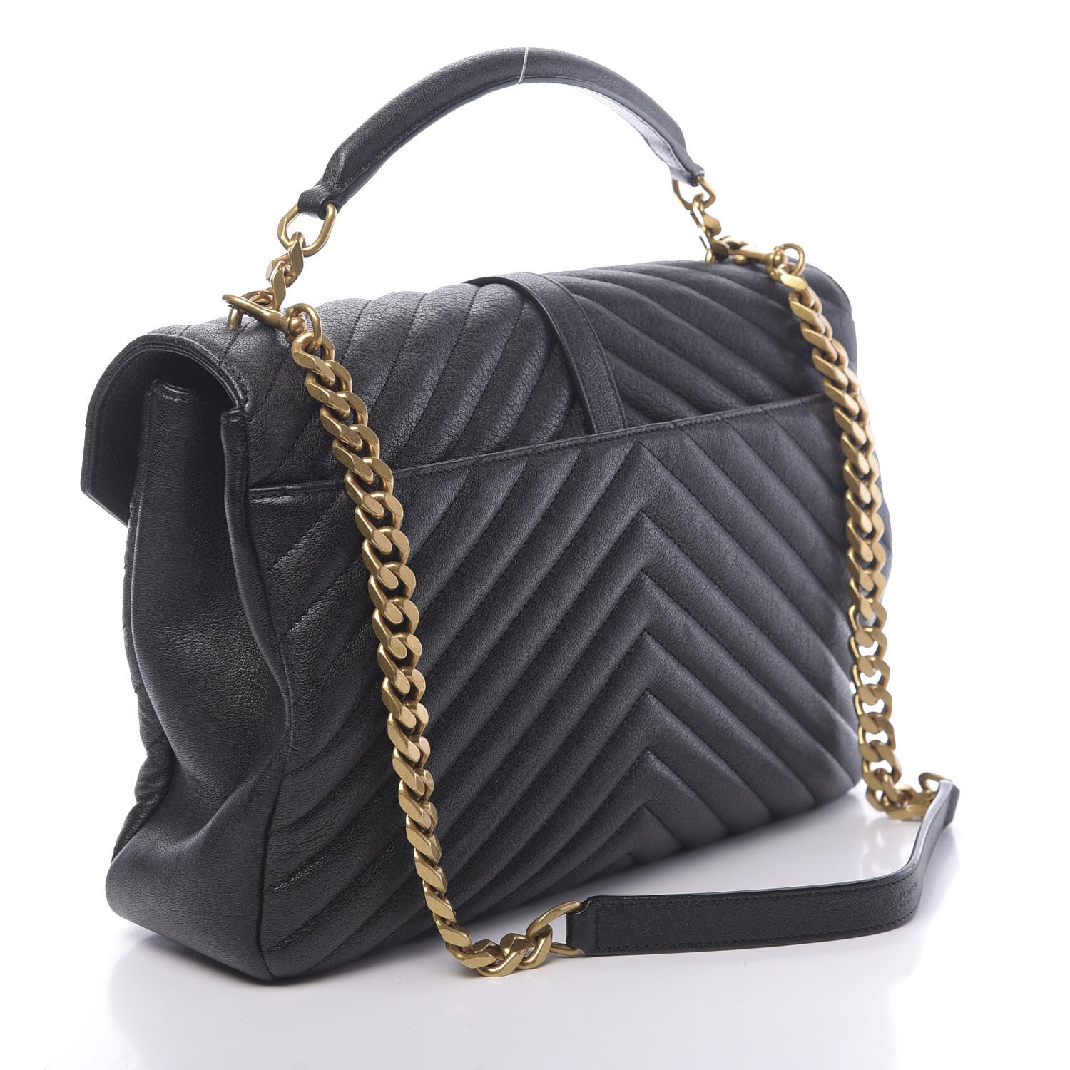 Saint Laurent Sheepskin Matelasse Chevron Monogram Large College Satchel Black 3 of 11