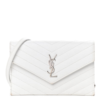 Saint Laurent Grain De Poudre Matelasse Chevron Monogram Envelope Chain Wallet White 1 of 9