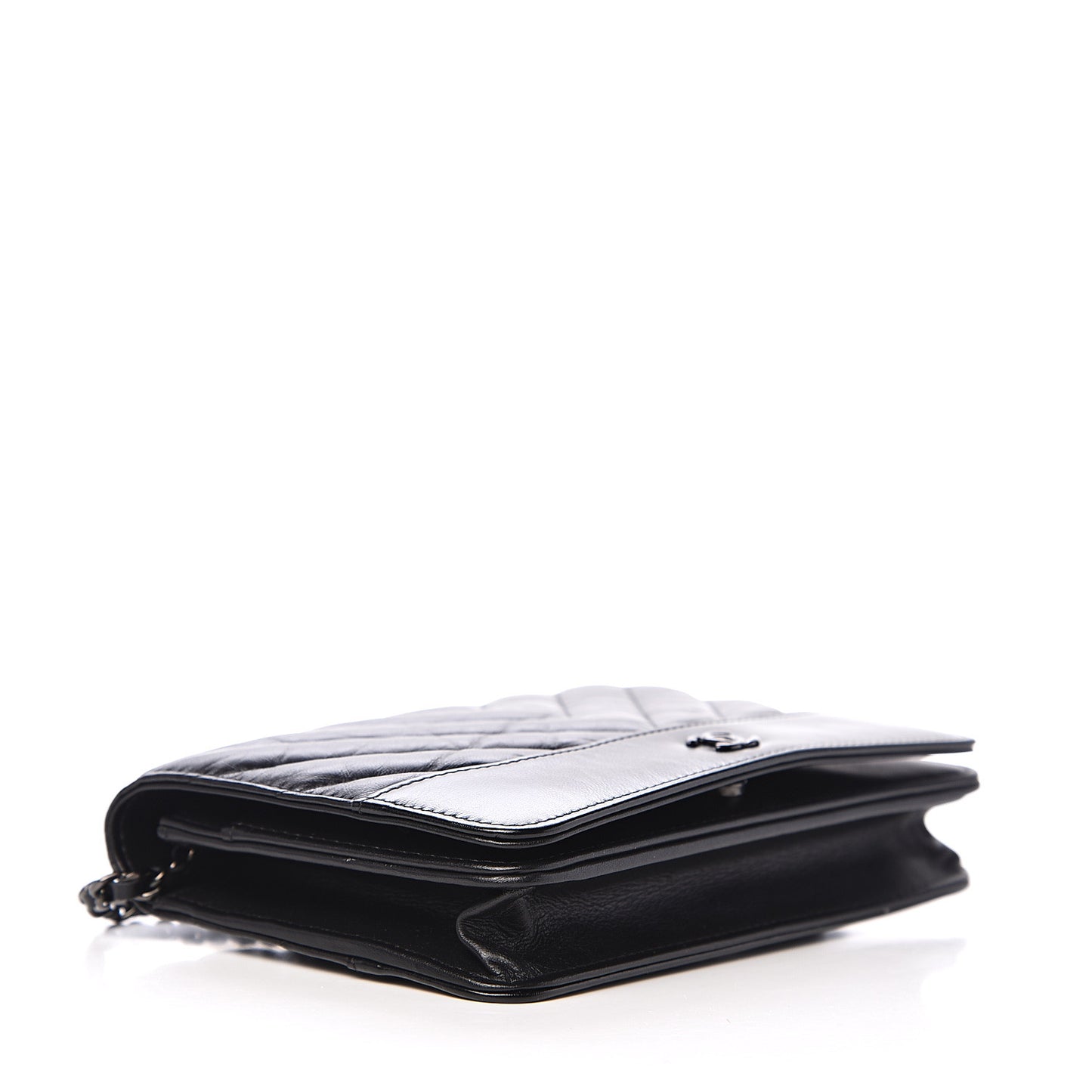 Aged Calfskin Chevron Quilted Gabrielle Wallet On Chain WOC Black