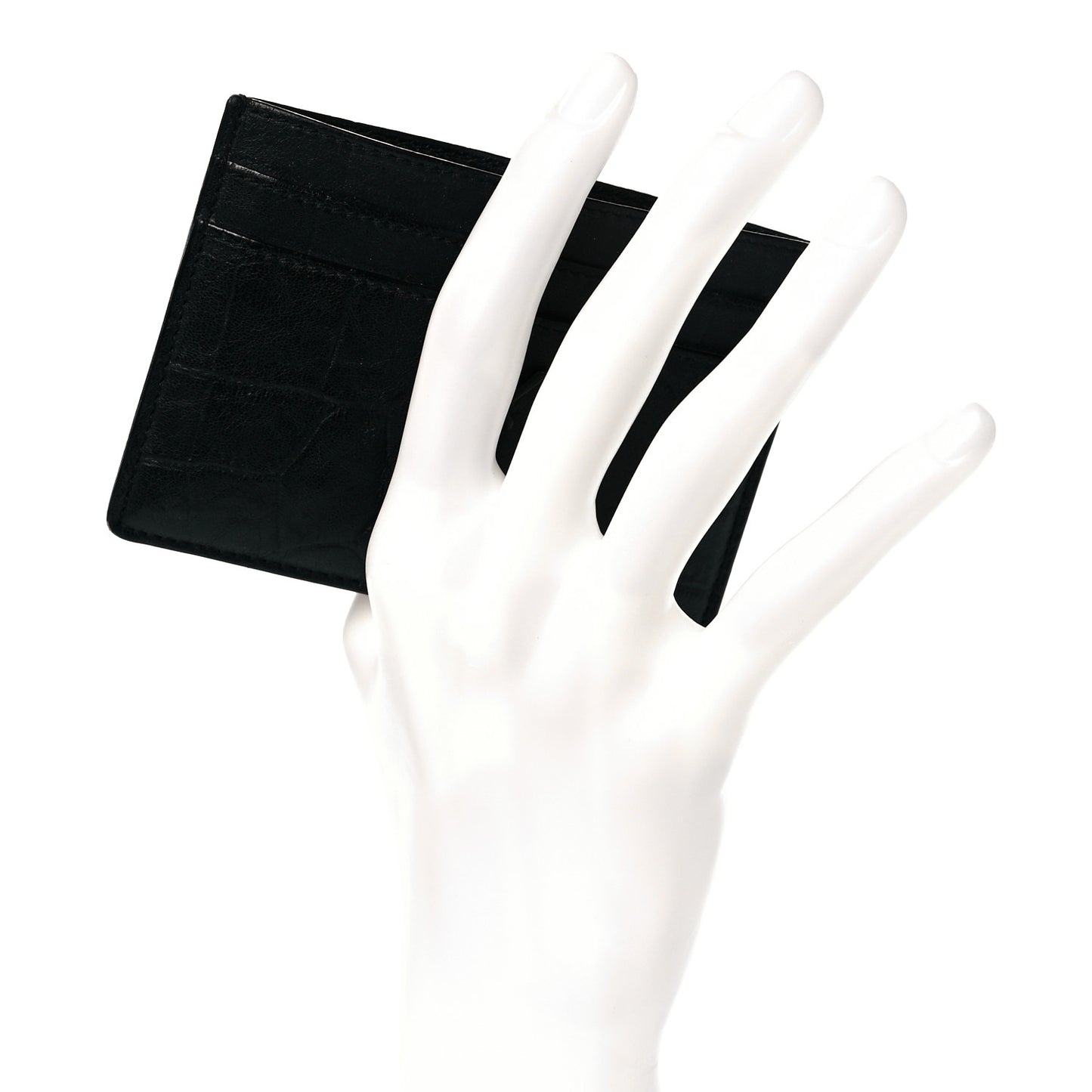 Calfskin Crocodile Embossed Monogram Credit Card Case Black