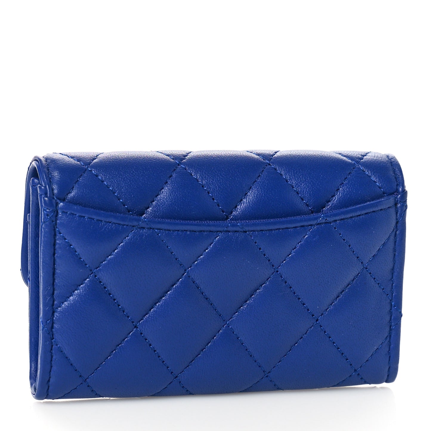 Lambskin Quilted Flap Card Holder Wallet Blue