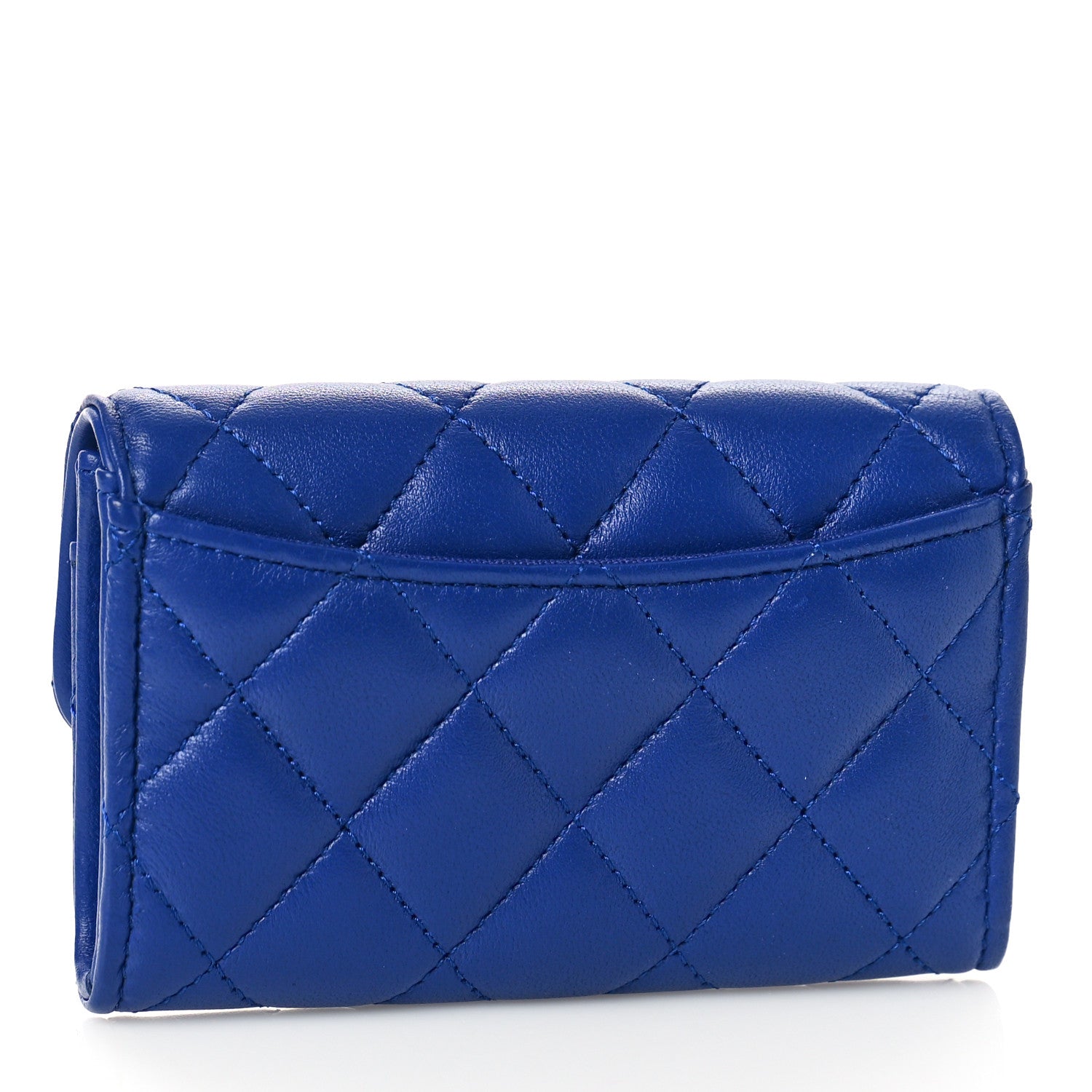 Chanel Lambskin Quilted Flap Card Holder Wallet Blue 3 of 10