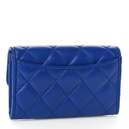 Chanel Lambskin Quilted Flap Card Holder Wallet Blue 3 of 10
