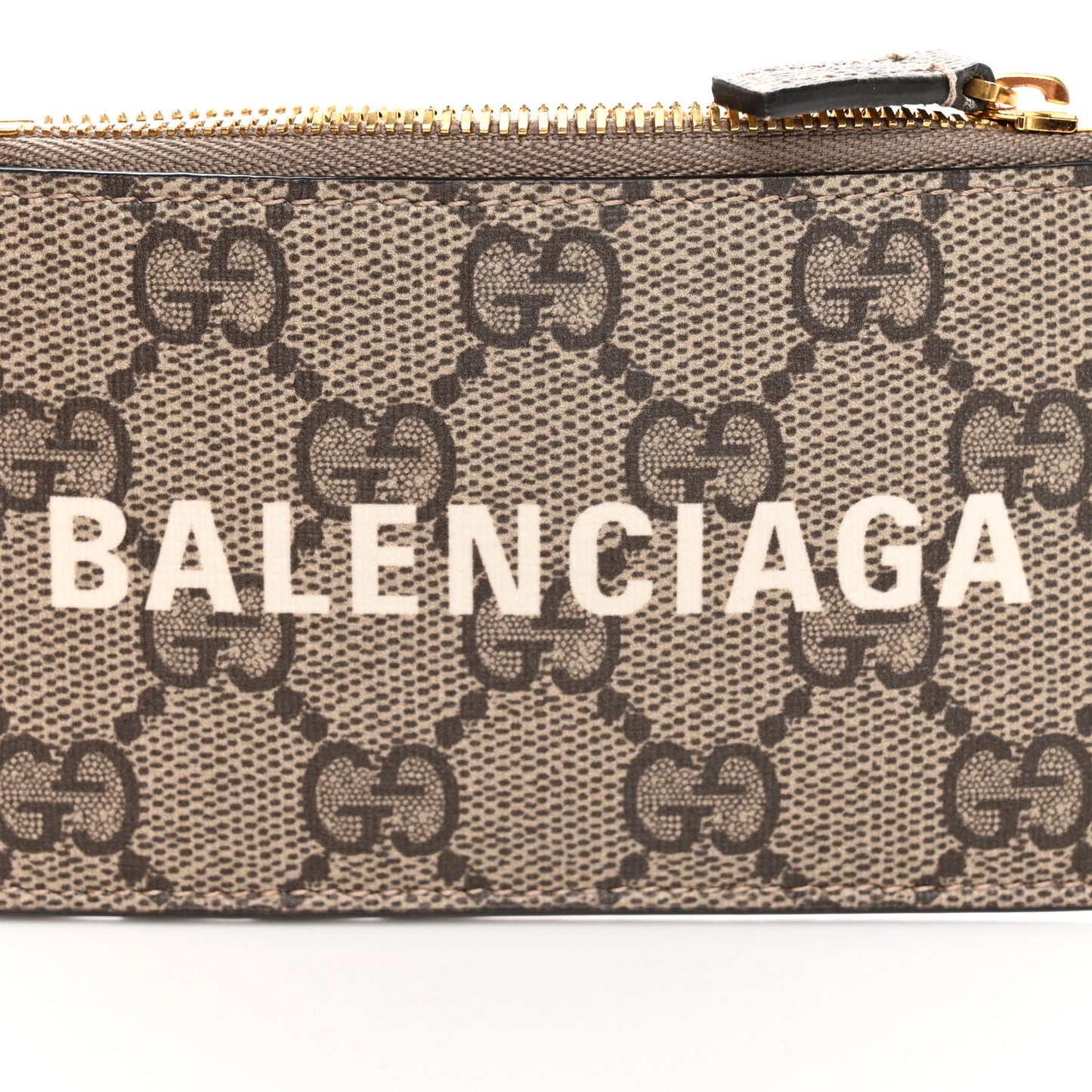X BALENCIAGA GG Supreme Monogram Logo Card Case With Strap Beige Ebony
