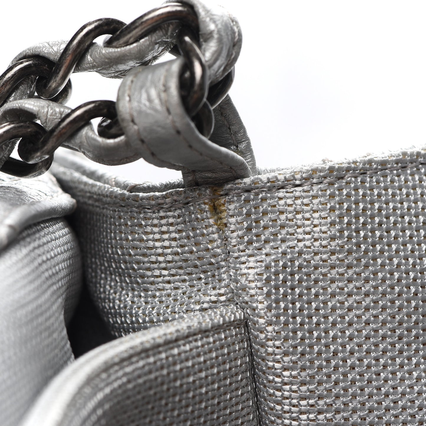 Metallic Calfskin Quilted XXL Travel Flap Bag Silver