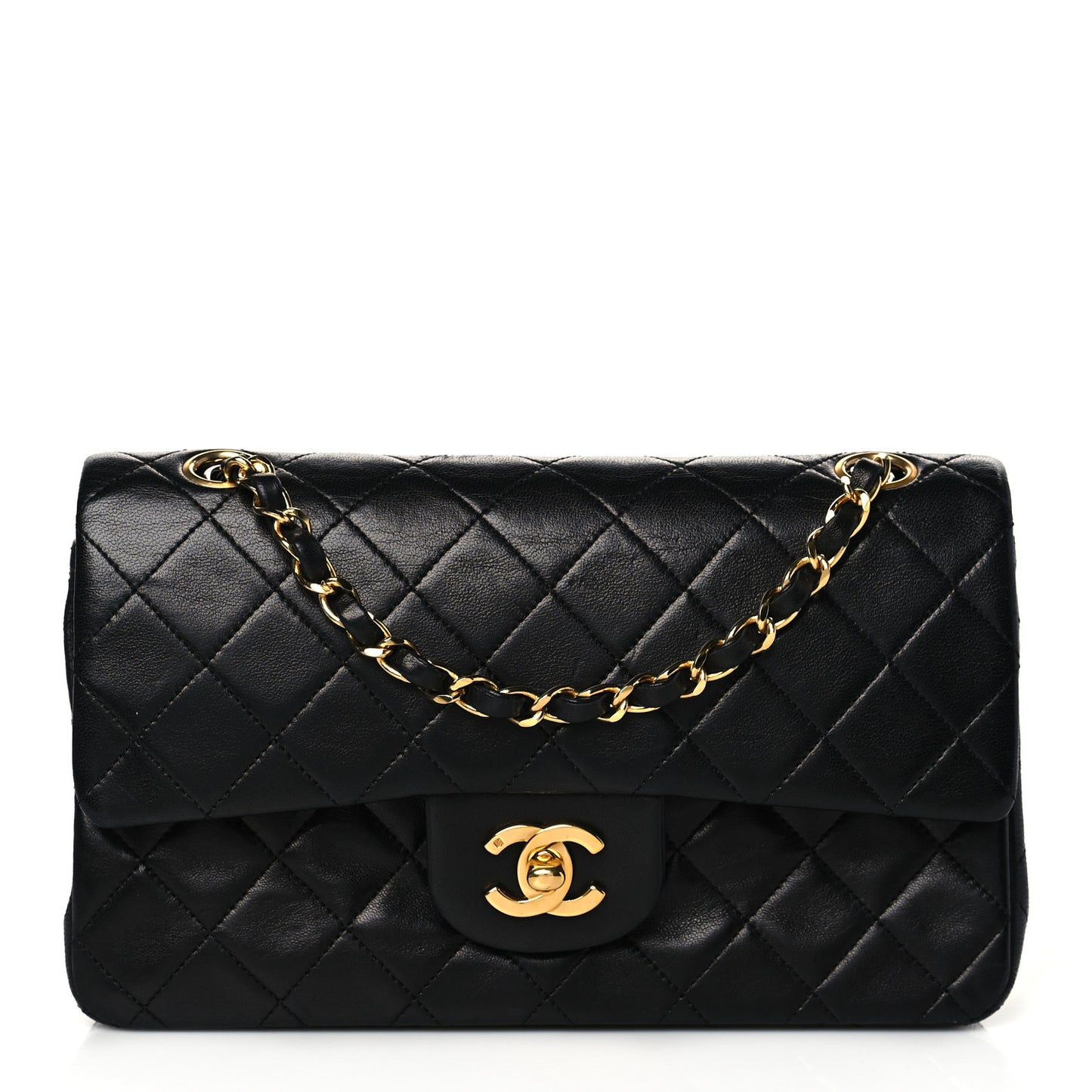 Lambskin Quilted Medium Double Flap Black