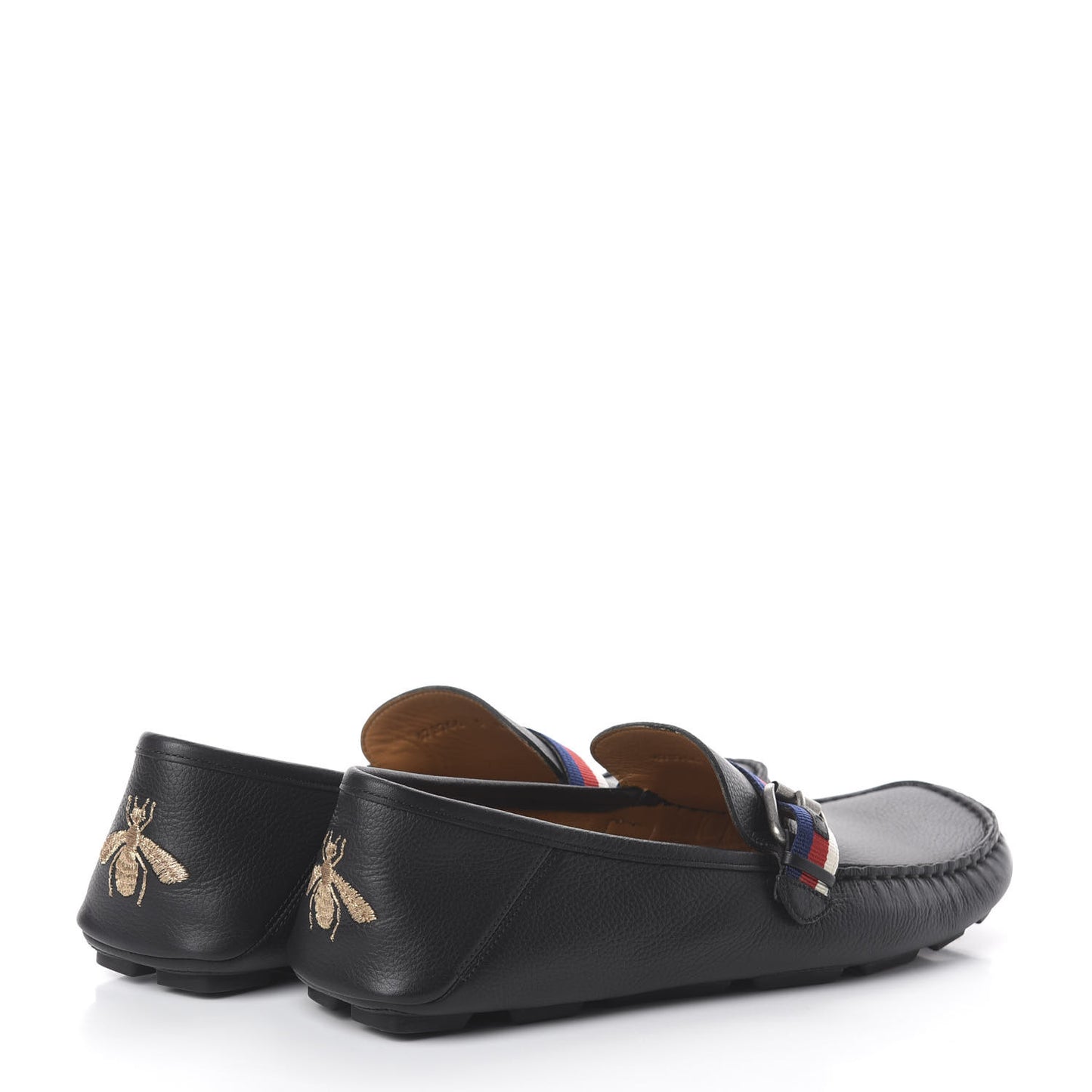 Calfskin Mens Web Sylvie Web Buckle Driver Loafers 9 Black