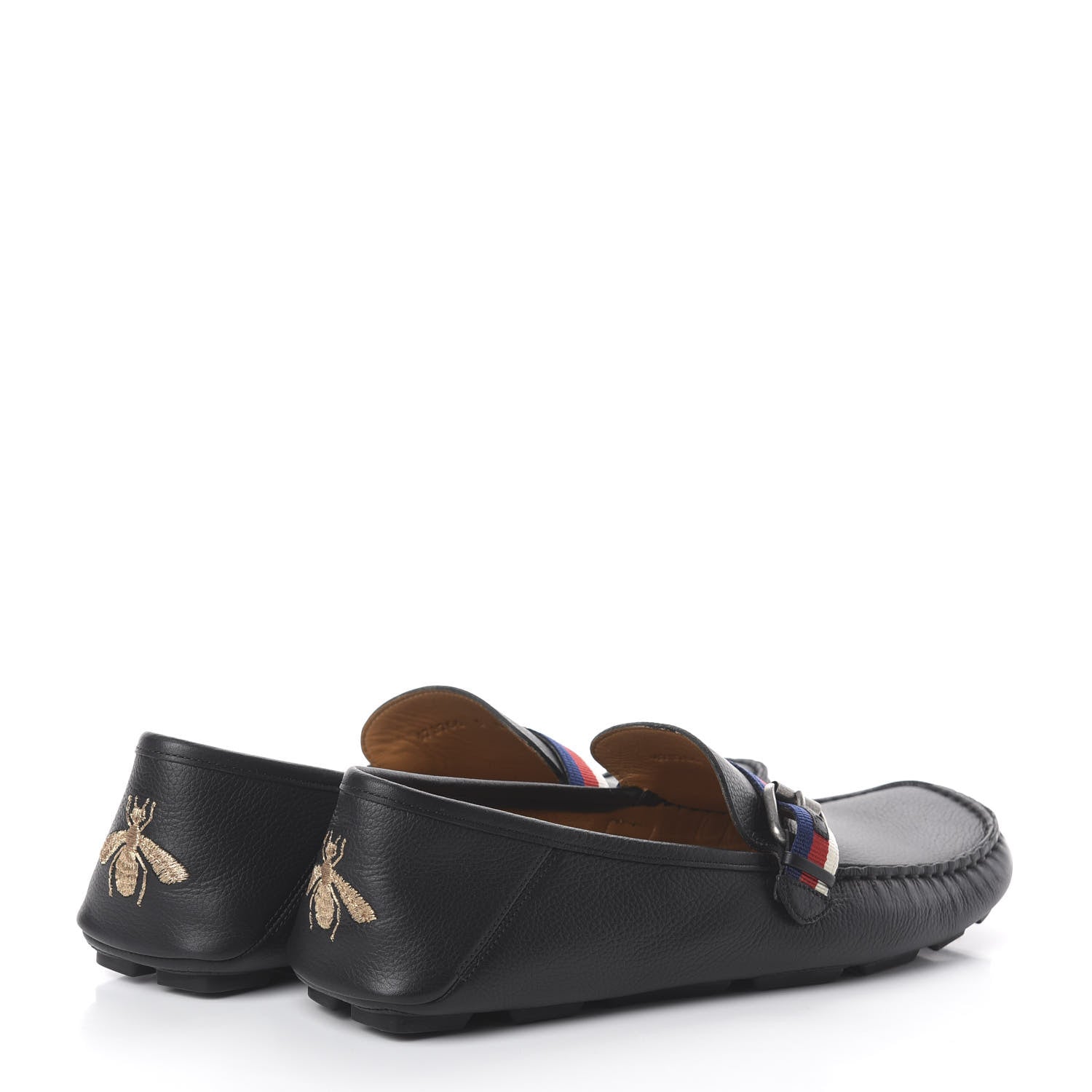 Gucci Calfskin Mens Web Sylvie Web Buckle Driver Loafers 9 Black 4 of 7