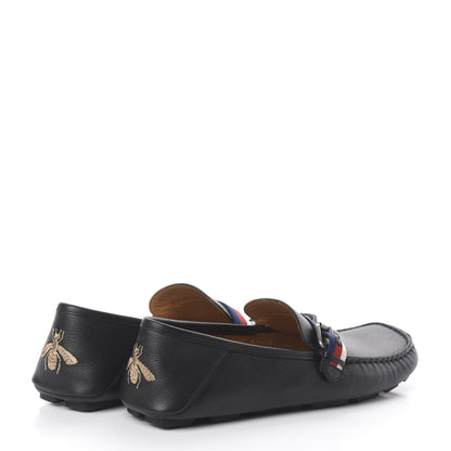 Gucci Calfskin Mens Web Sylvie Web Buckle Driver Loafers 9 Black 4 of 7
