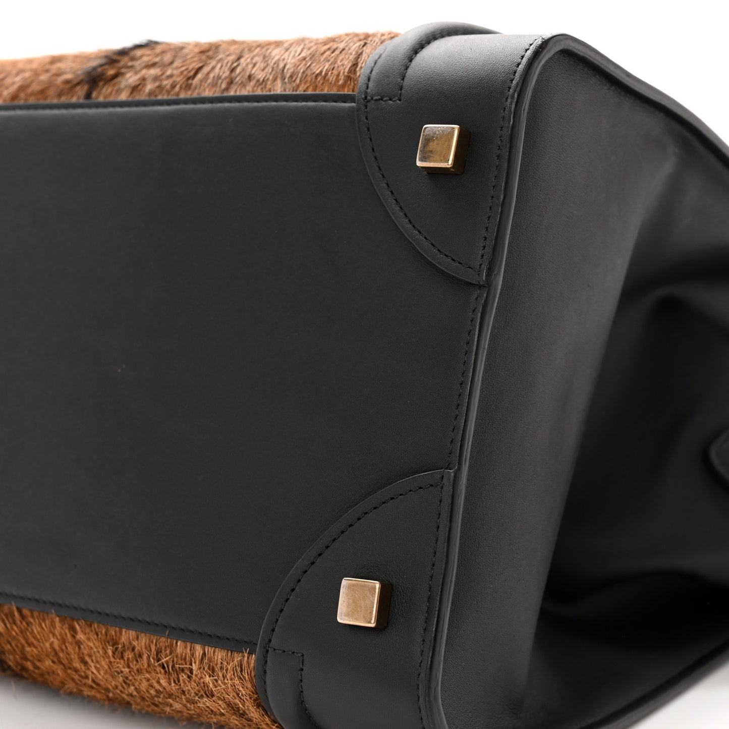 Smooth Calfskin Goat Fur Mini Luggage Brown