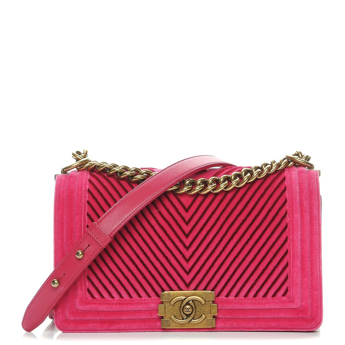 Velvet Chevron Medium Boy Flap Pink