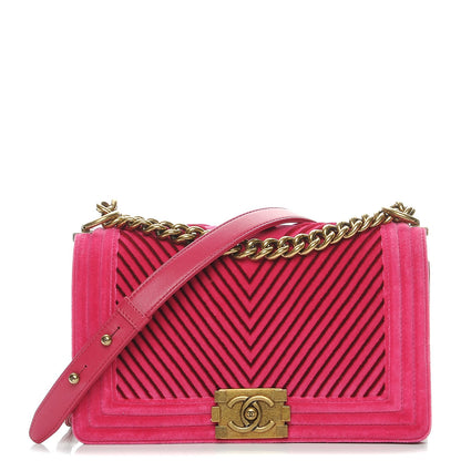 Chanel Velvet Chevron Medium Boy Flap Pink 1 of 9