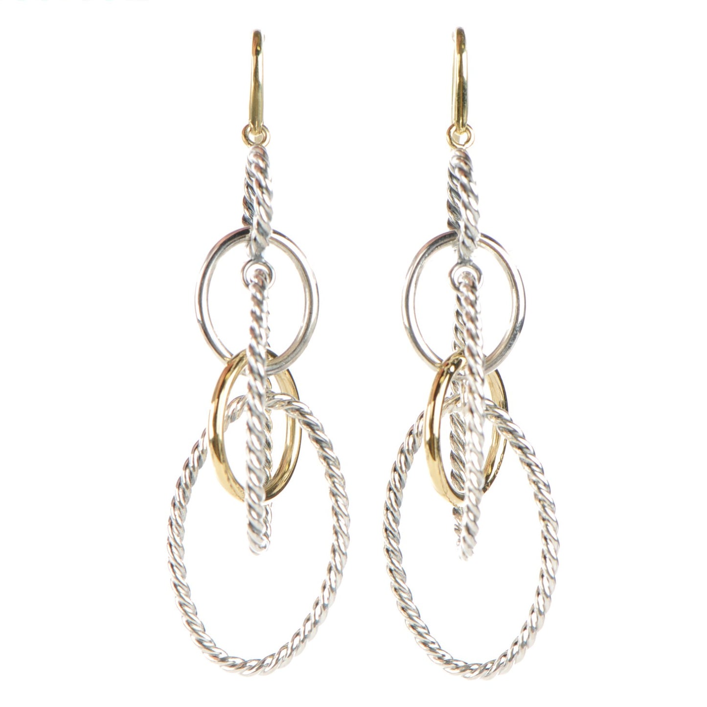 Sterling Silver 18K Yellow Gold Mobile Oval Drop Earrings