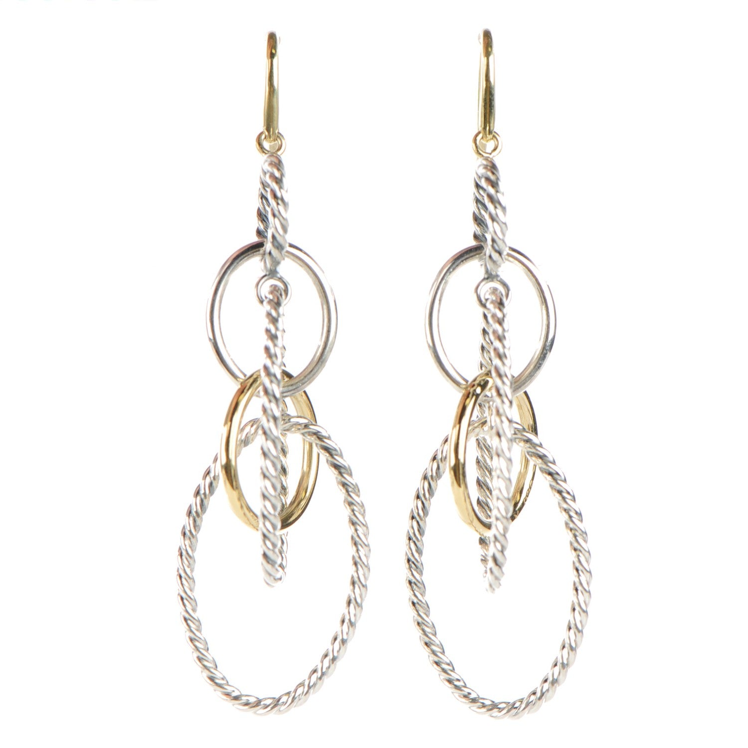 David Yurman Sterling Silver 18K Yellow Gold Mobile Oval Drop Earrings 1 of 3
