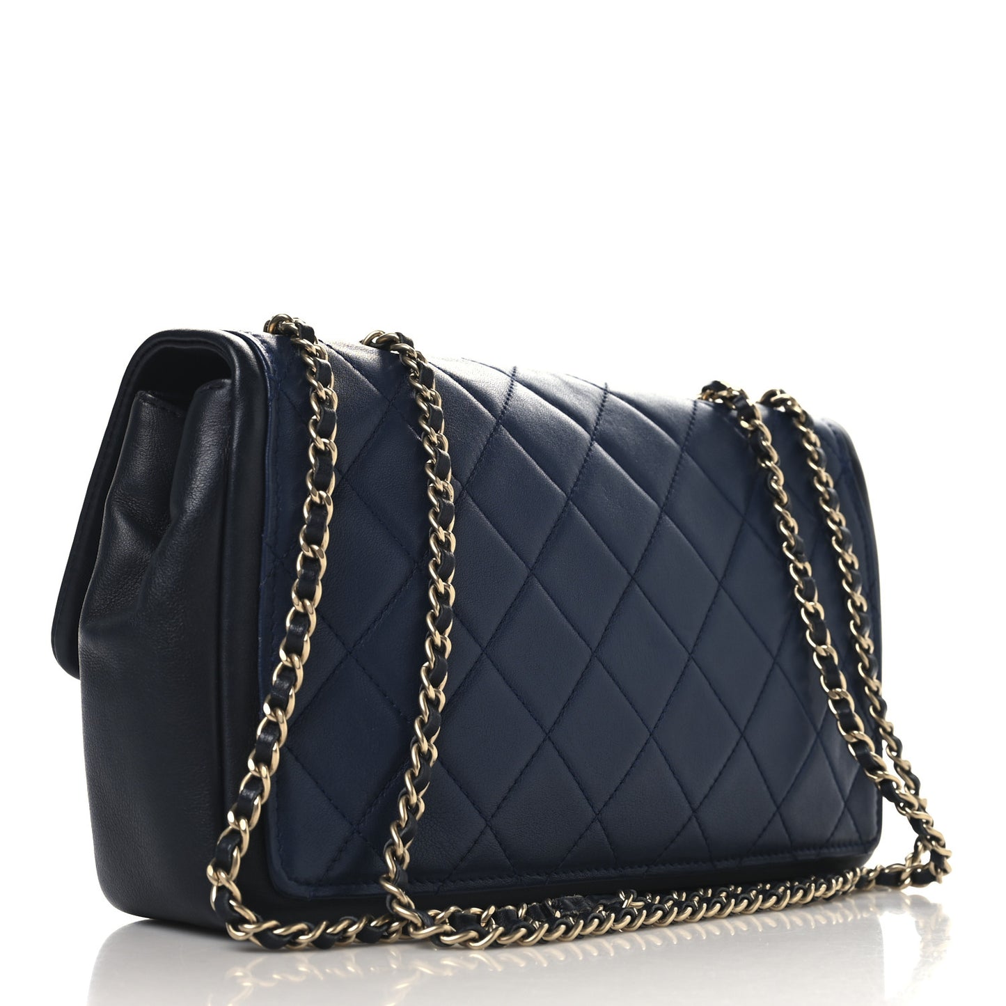 Calfskin Quilted Medium Graphic Flap Blue Black